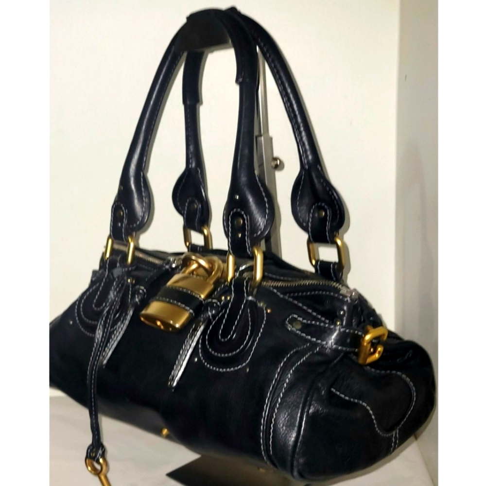 Chloe Paddington Black Leather Locking Satchel Bag Gem
